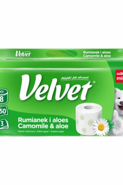 Velvet Rumianek i Aloes, 150 listków, 3 warstwy, 8 rolek